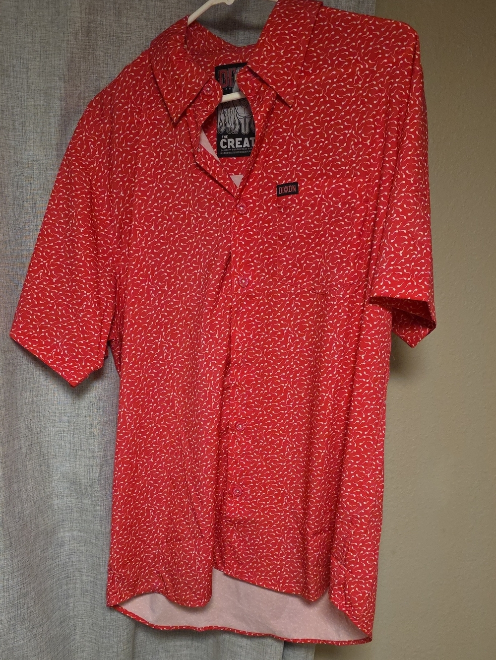 DIXXON Pink Short-Sleeve Casual Button-Down Shirt with Subtle White Print
